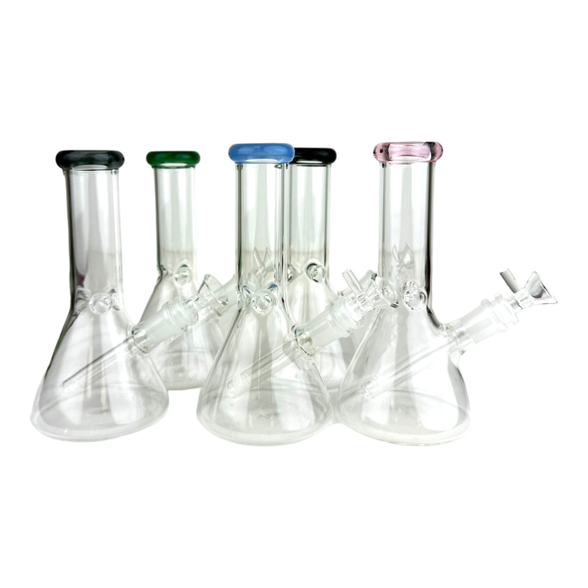 ( CASE OF 50 PIECES ) 8" Color Mouth Clear Beaker Water Pipe