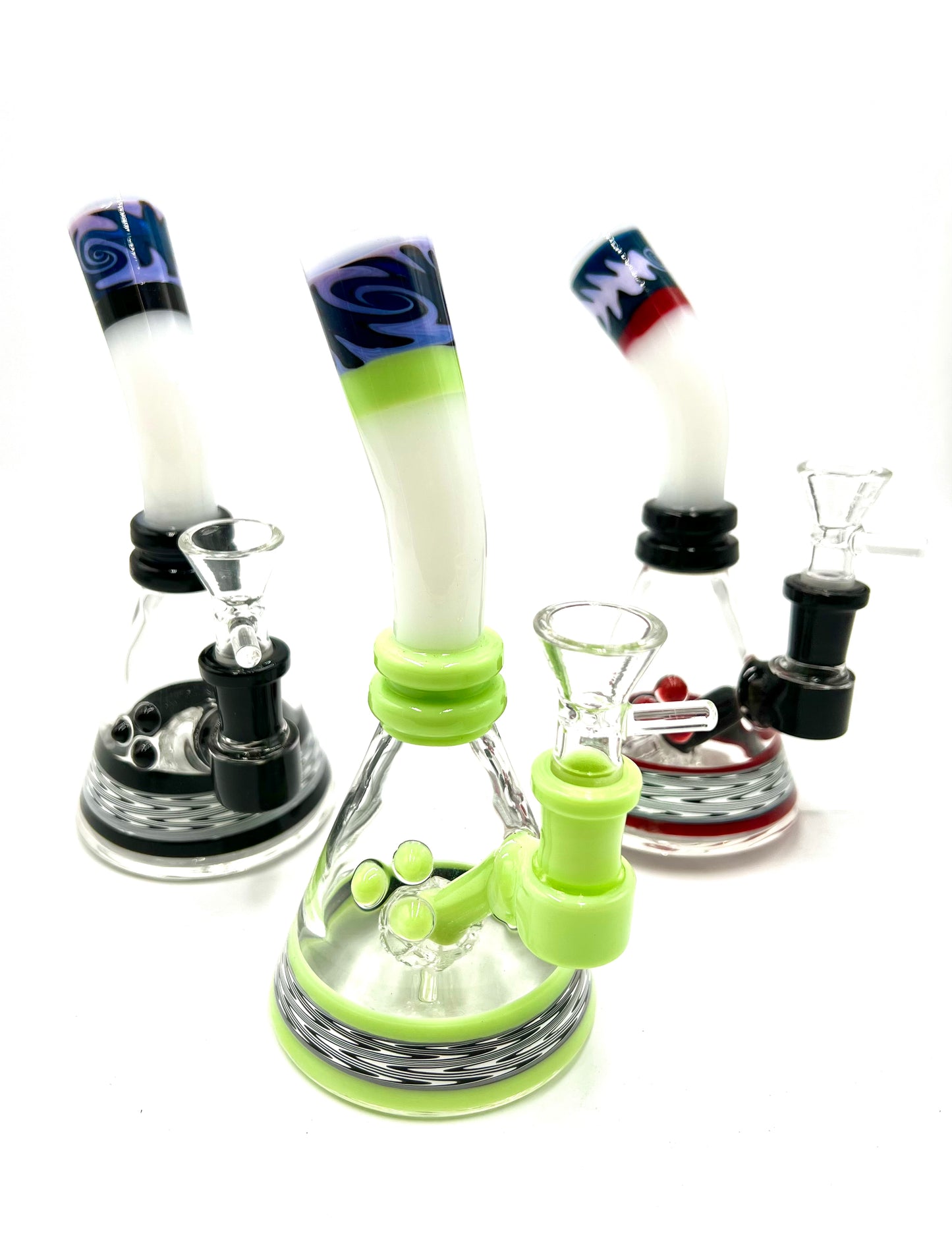 7" Curved White Tube Triple Bead Water Pipe