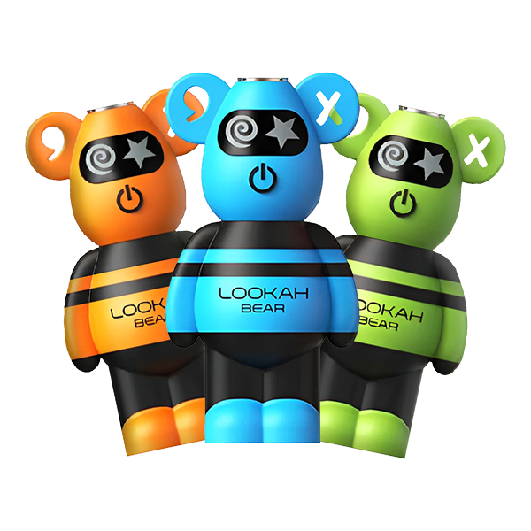 LOOKAH Bear 510 thread vape batteries in blue, orange, and green with cute bear design and LED voltage indicators