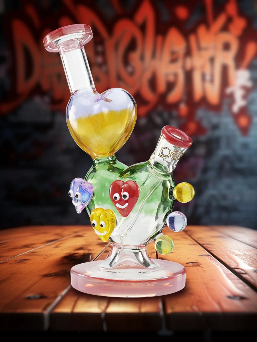 Lookah Rig 8“ Cute Heart-Shaped Glass Dab Rig Yellow