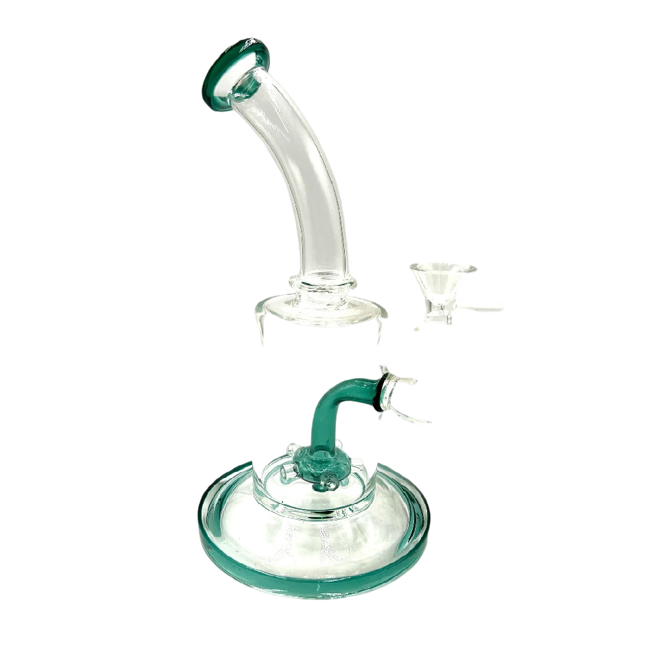 9" Curved Mouth Teal Color Sea Mine Perc Water Pipe