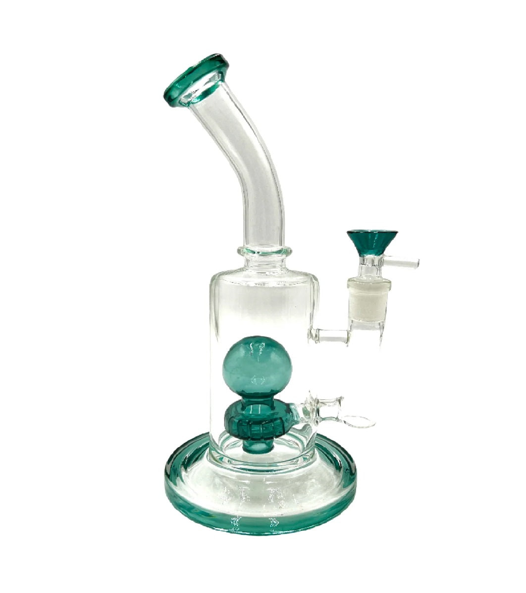 9" Teal Color Ball & Showerhead Perc Water Pipe