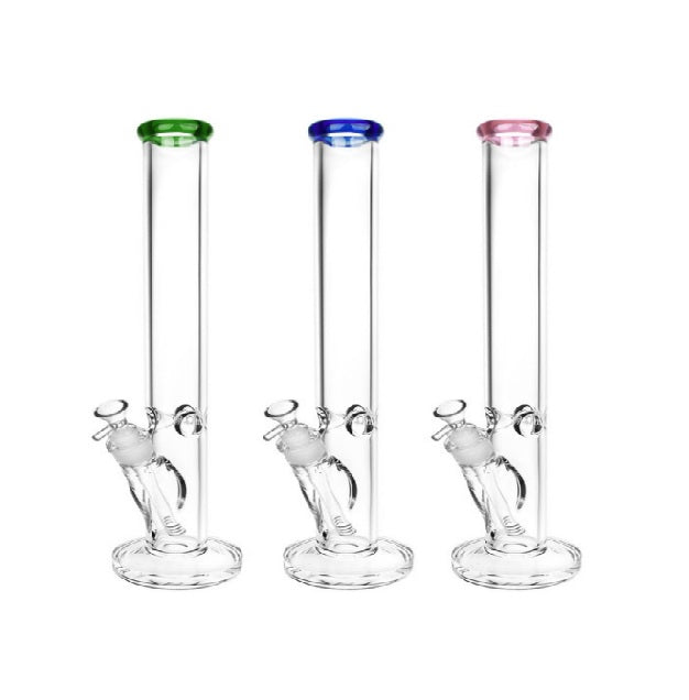 12" Color Mouth Clear Straight Water Pipe