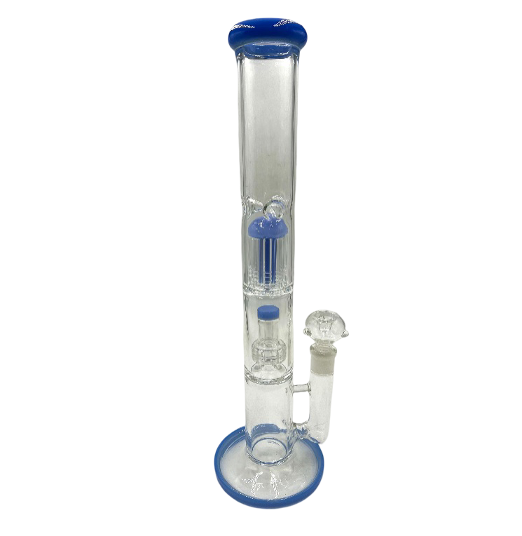 16" Color Mouth & Perc Two Chamber Straight Water Pipe