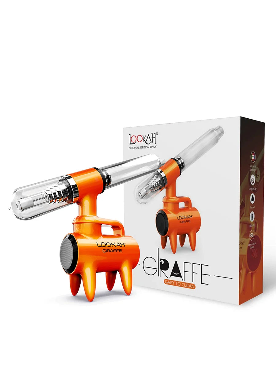 LOOKAH Giraffe Electric Nectar Collector with ergonomic orange design and glass mouthpiece displayed next to its packaging box