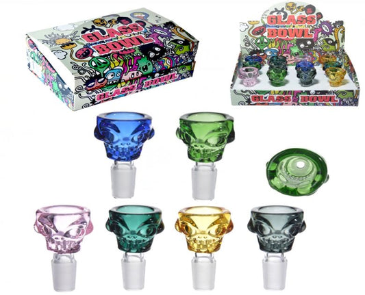 14mm Color Skull Glass Bowl 12ct