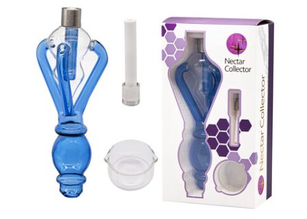Blue nectar collector with accessories on a white background
