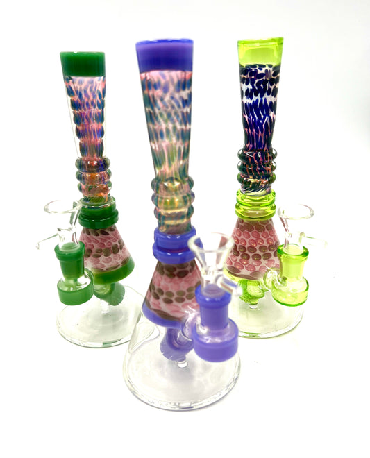 9" Polka Dot Tube Triple Ring Beaker Water Pipe