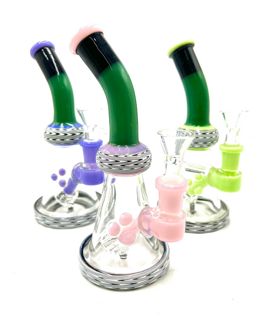 7" Slime Curved Mouth Triple Bead Water Pipe