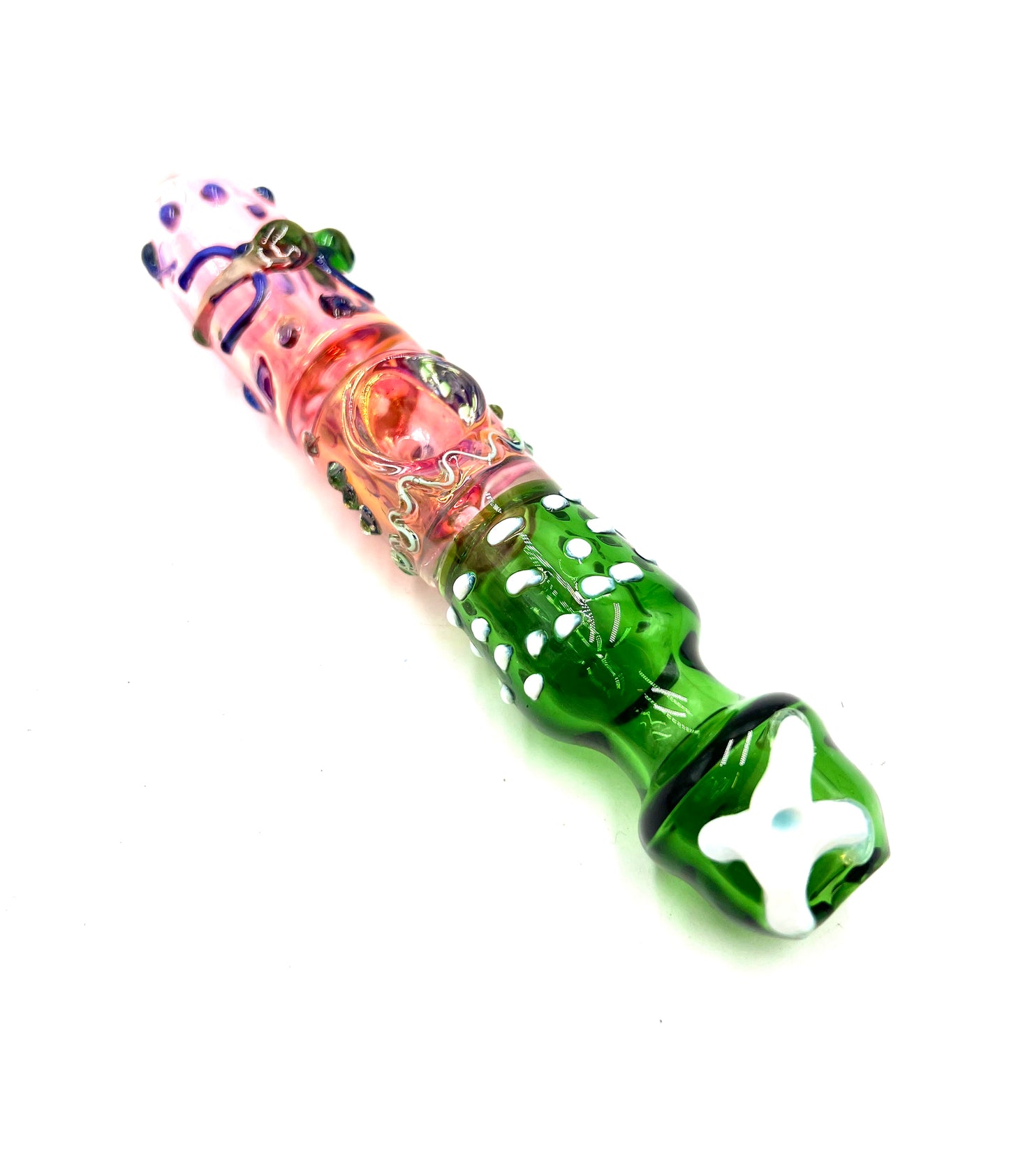 7" White Bead Green & Rose Gold Fumed Steamroller