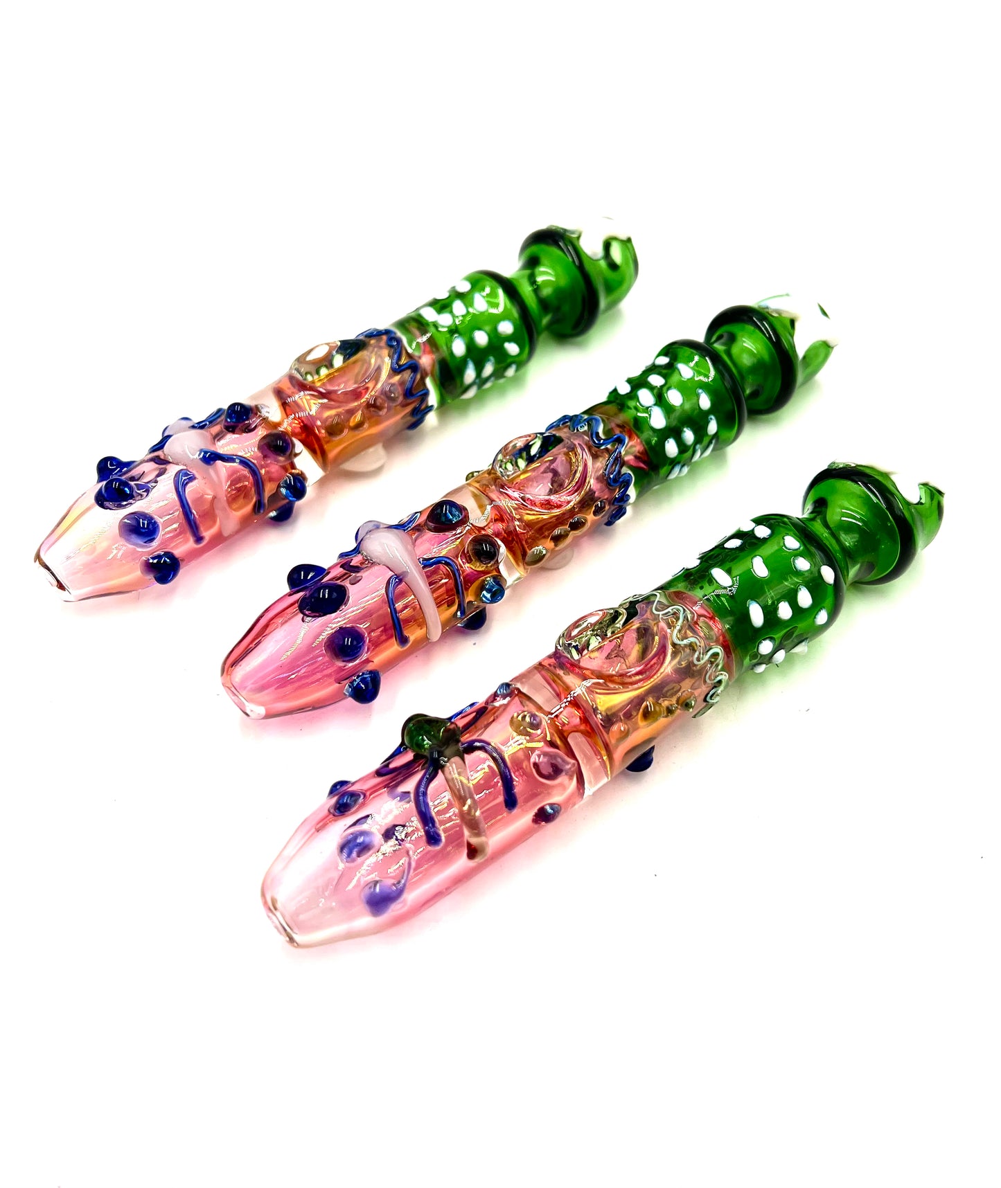 7" White Bead Green & Rose Gold Fumed Steamroller