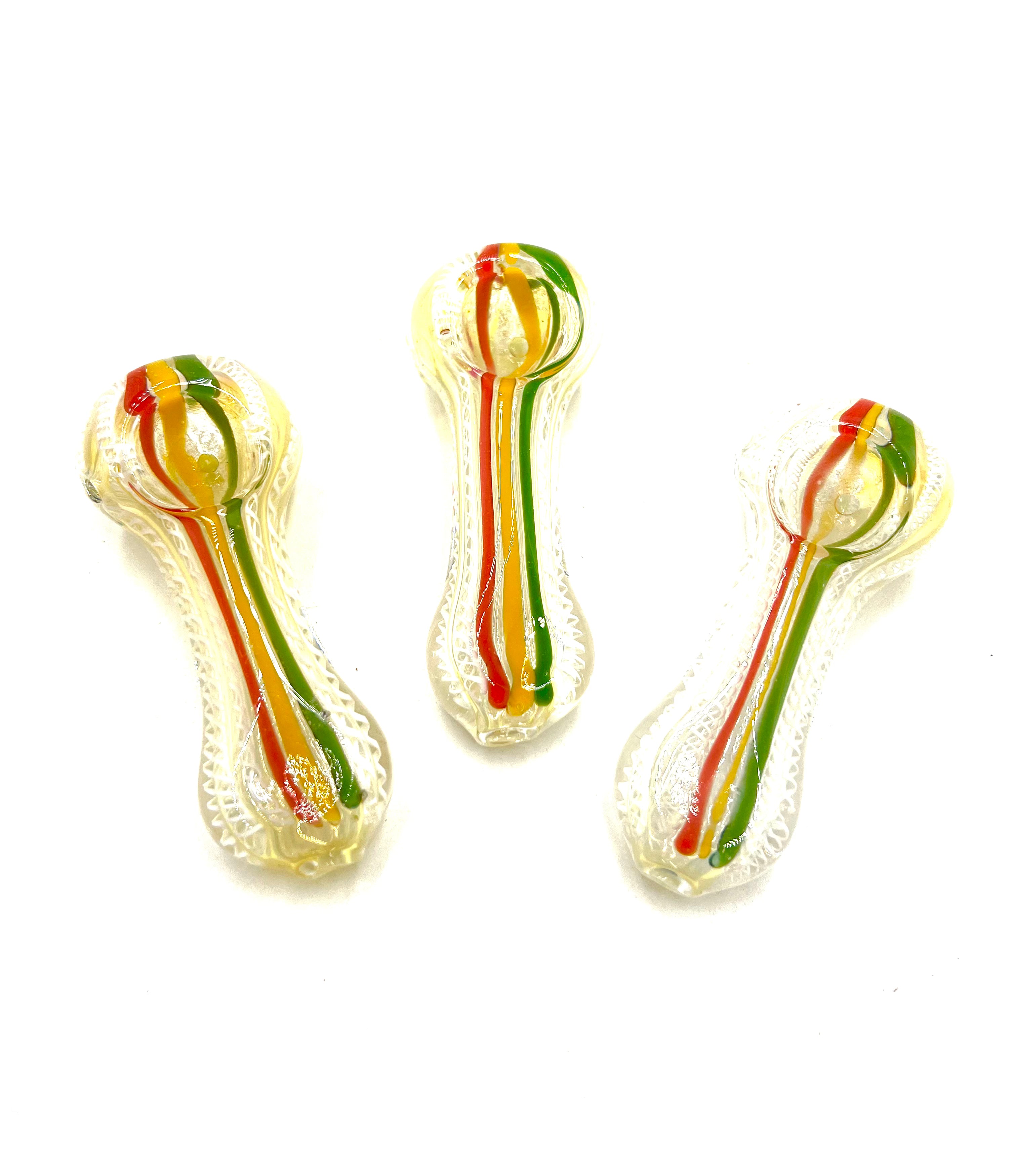 3.5" Rasta Striped White Swirl Fumed Hand Pipe