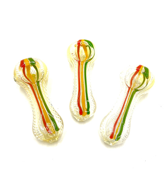 3.5" Rasta Striped White Swirl Fumed Hand Pipe