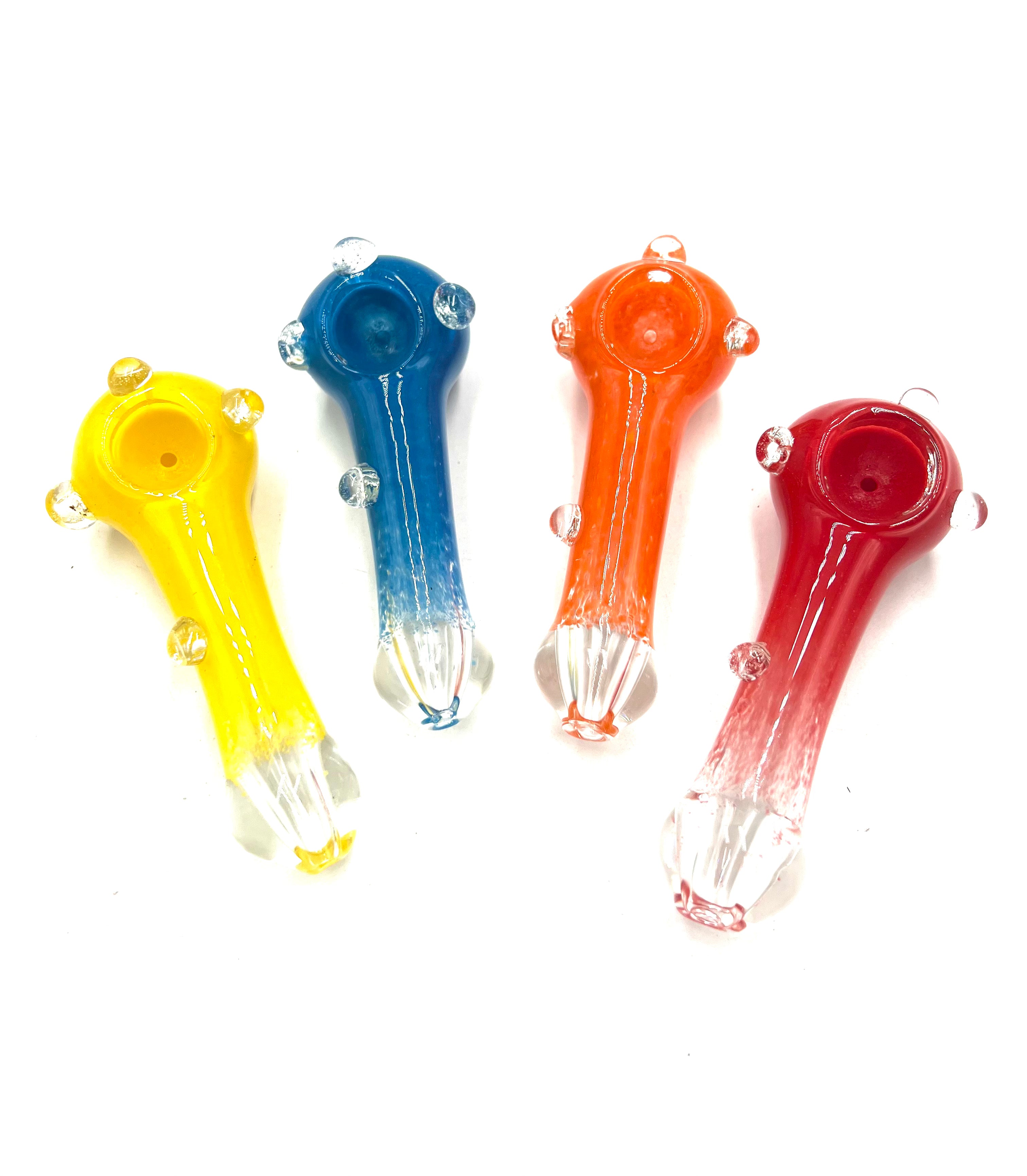 4.5" Full Frit Color Triple Bead Clear Mouth Hand Pipe