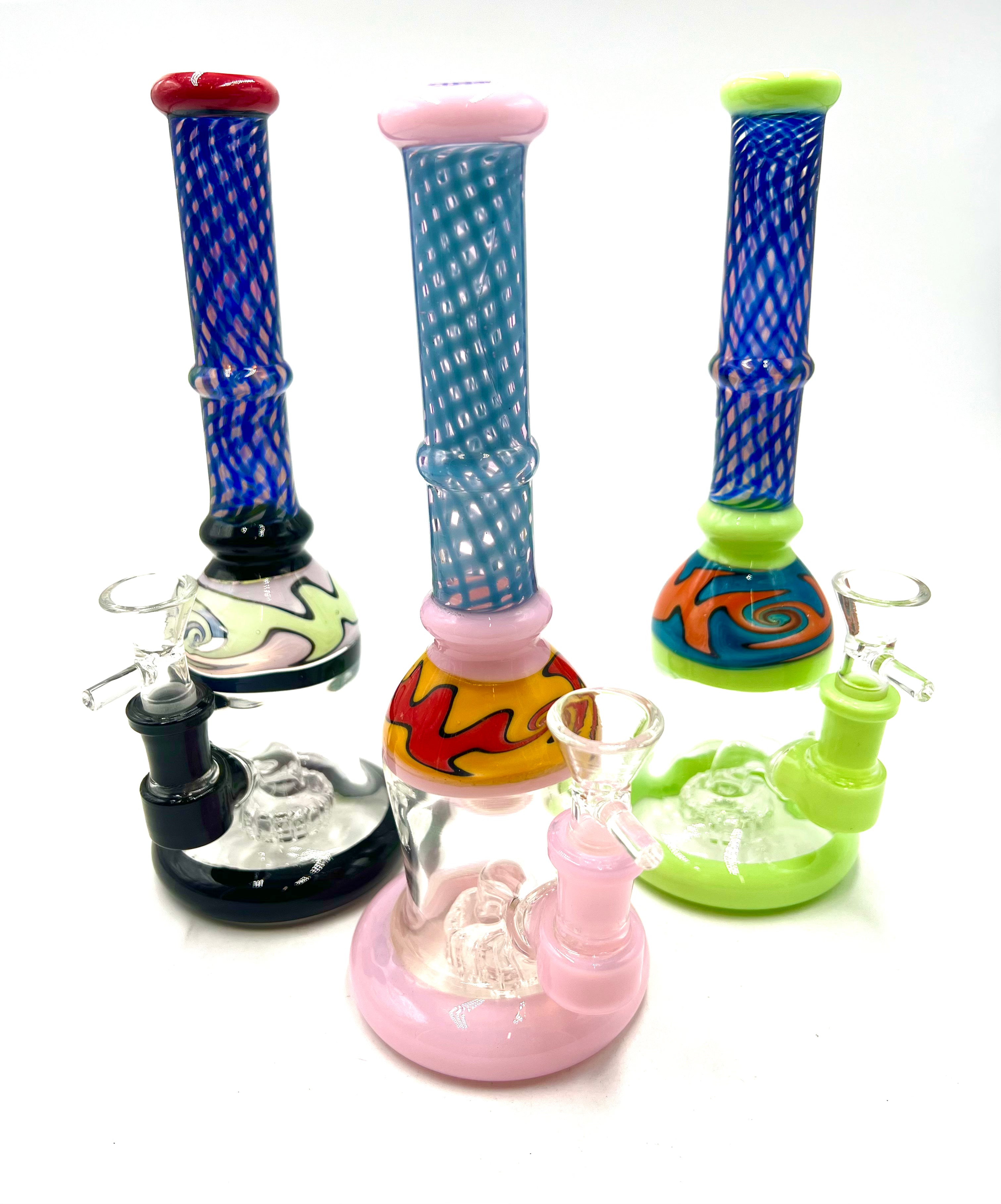 9" Criss Cross Tube Round Base Water Pipe