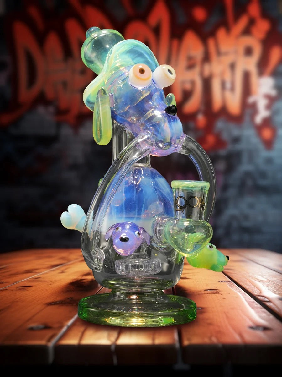 Lookah Bong 8" Striped Dog Recycler Water Pipe - Green