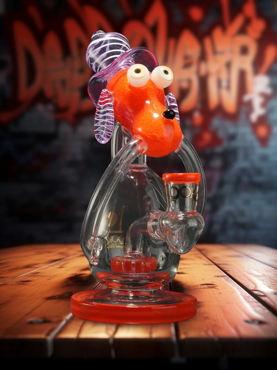Lookah Bong 8" Striped Dog Recycler Water Pipe - Red