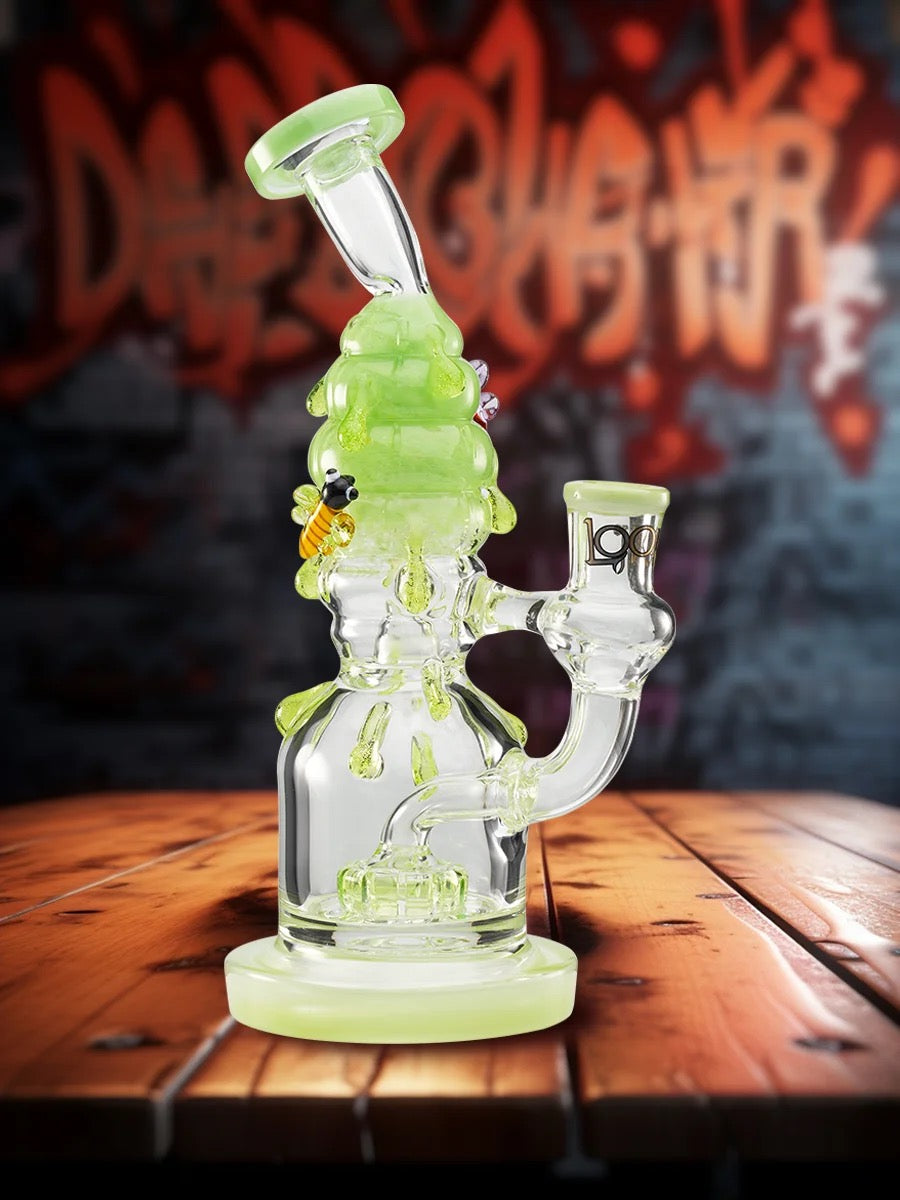 Lookah Bong 9" Bees Showerhead Perc Water Pipe Green