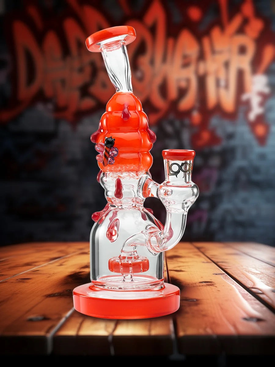 Lookah Bong 9" Bees Showerhead Perc Water Pipe Red