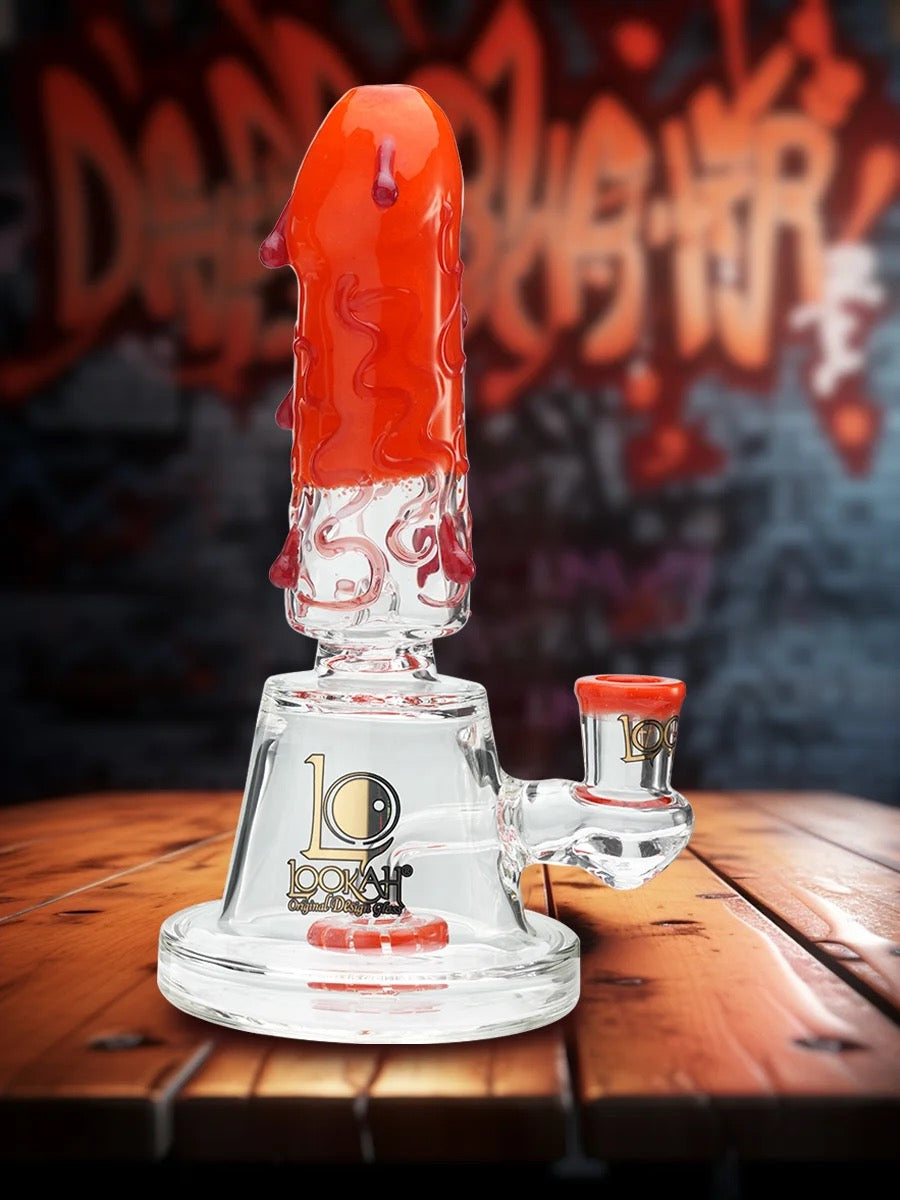 Lookah Bong 9" Showerhead Perc Penis Glass Water Pipe - Red