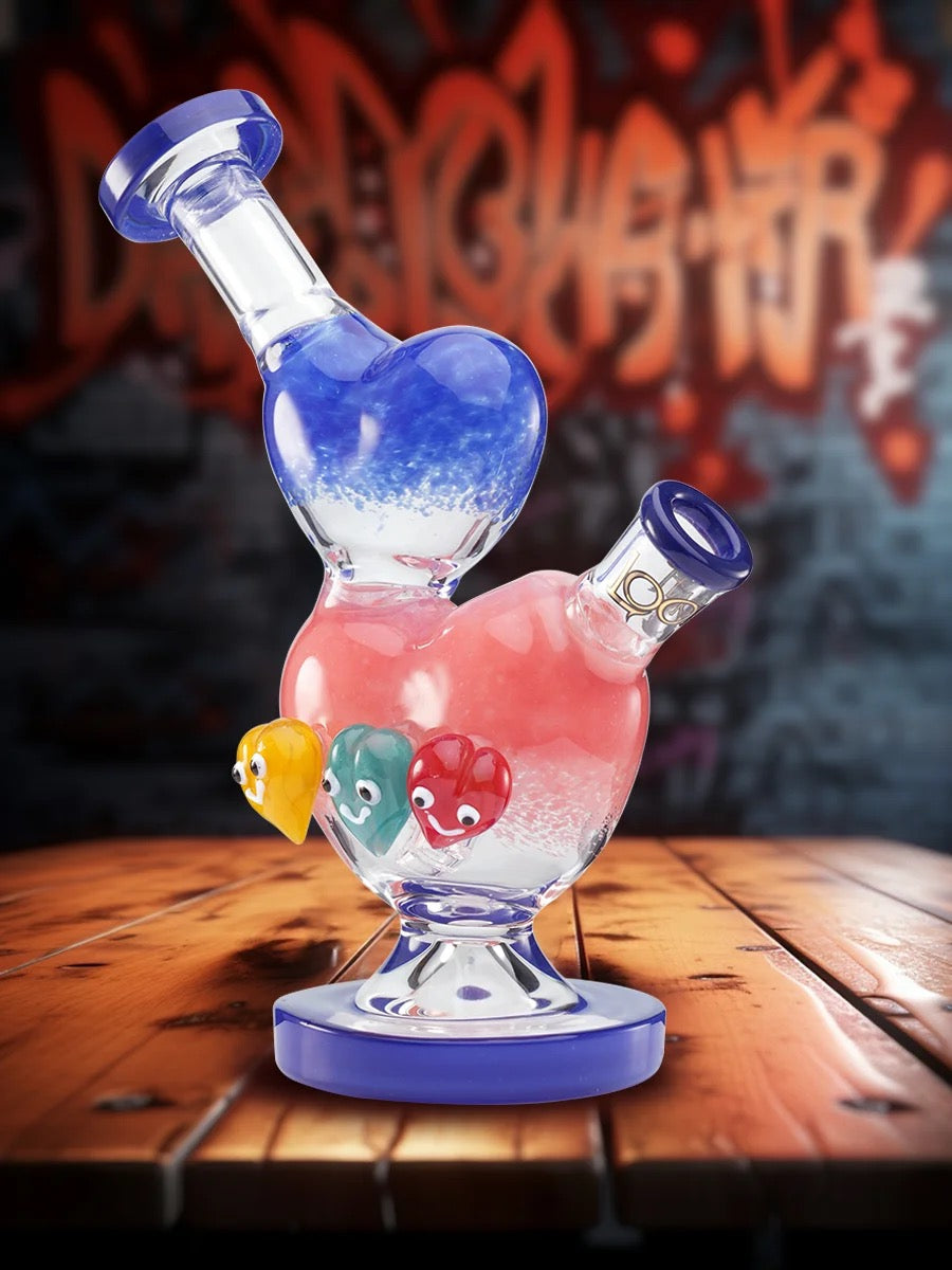 Lookah Rig 8“ Cute Heart-Shaped Glass Dab Rig Blue
