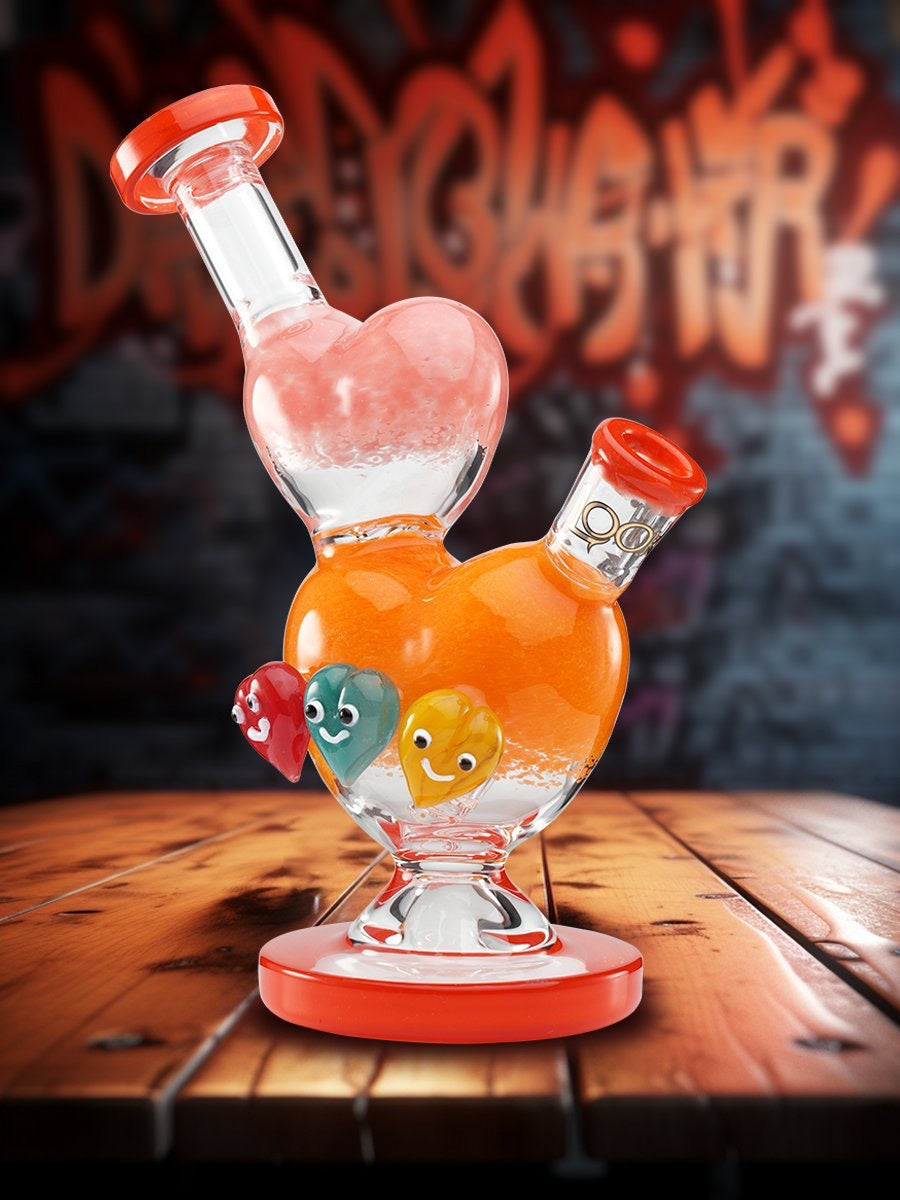 Lookah Rig 8“ Cute Heart-Shaped Glass Dab Rig Yellow Orange