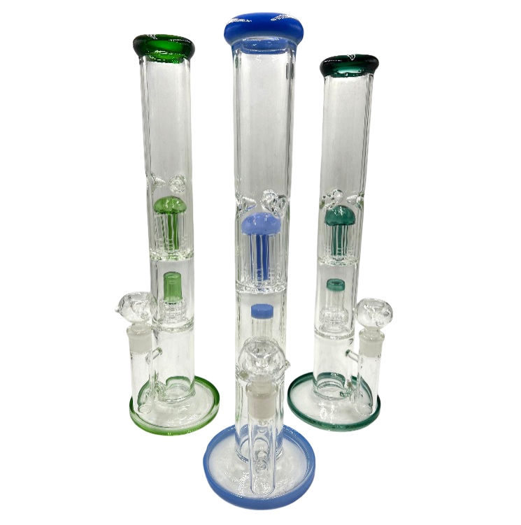 16" Color Mouth & Perc Two Chamber Straight Water Pipe