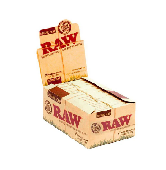 RAW Organic Hemp Connoisseur 1 1/4 + Tips Paper 24ct